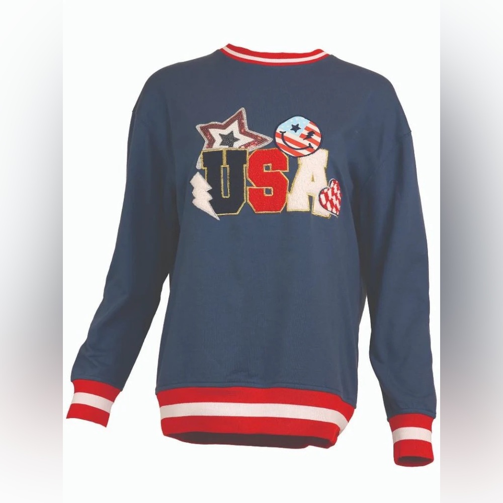Simply Southern Navy Sweatshirt with Red & White Trim and USA Patch